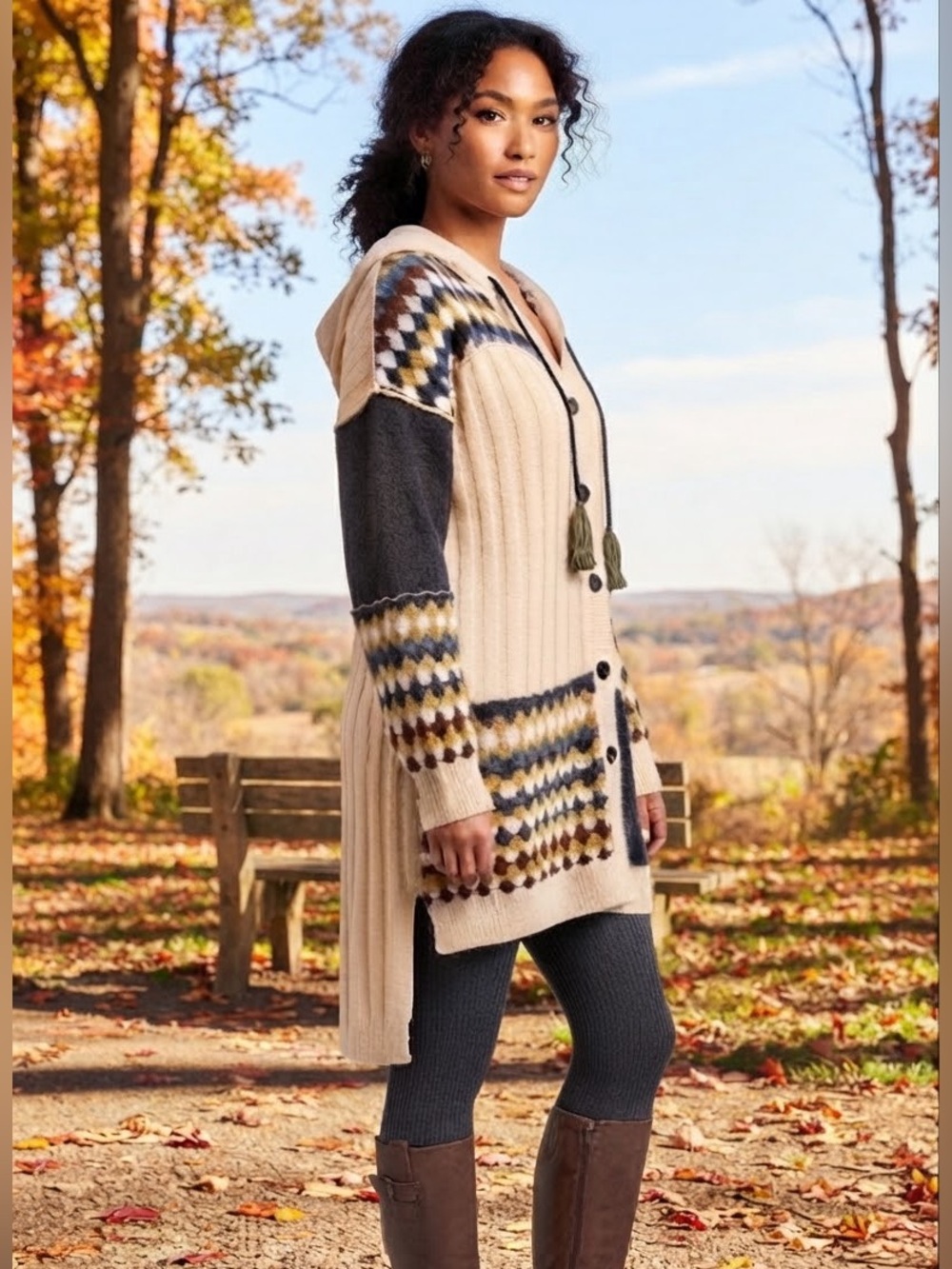 Blue Velvet NWT Boho Hooded Cardigan Sweater Dress Size Medium